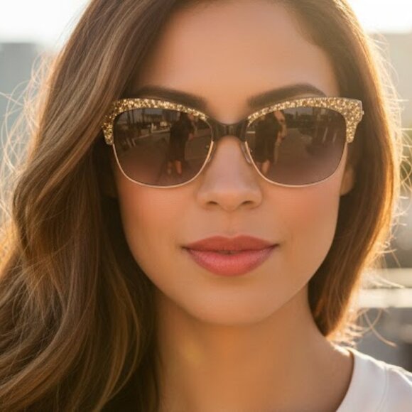 KATE SPADE SHIRA SUNGLASSES TORTOISE GOLD GLITTER CAT EYE WITH CASE - Picture 3 of 16